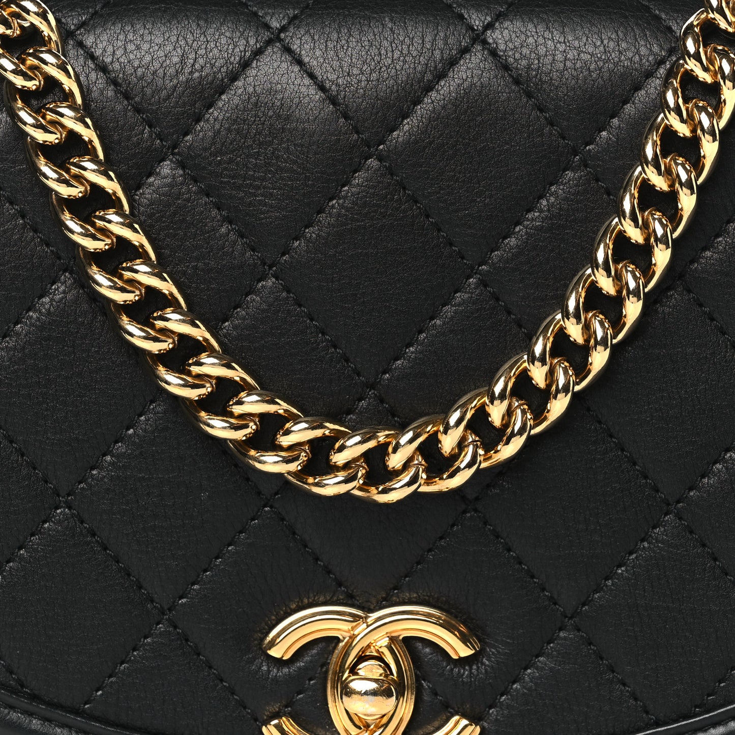 Calfskin Quilted Chain Handle Flap Black