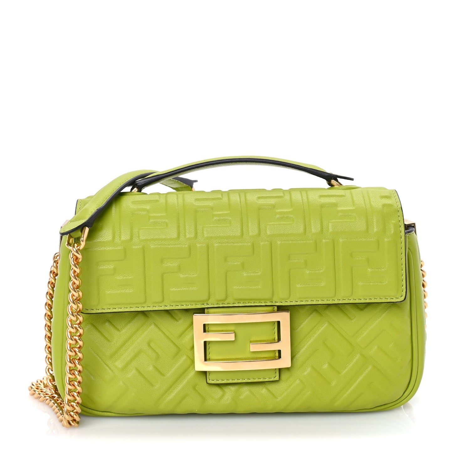 Nappa FF Embossed Small Midi Chain Baguette  Wasabi