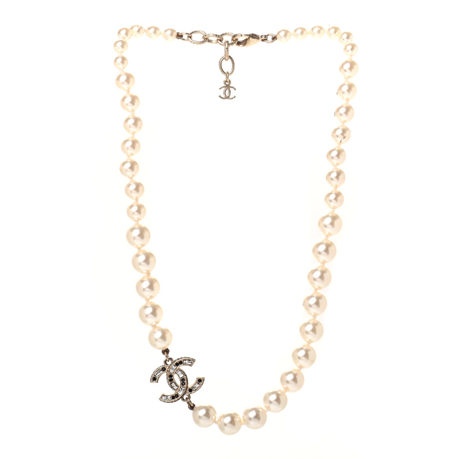 Chanel Graduated Pearl Crystal CC Long Necklace Gold Black 2 of 4