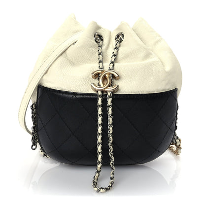 Chanel Aged Calfskin Quilted Small Gabrielle Bucket White Black 1 of 9