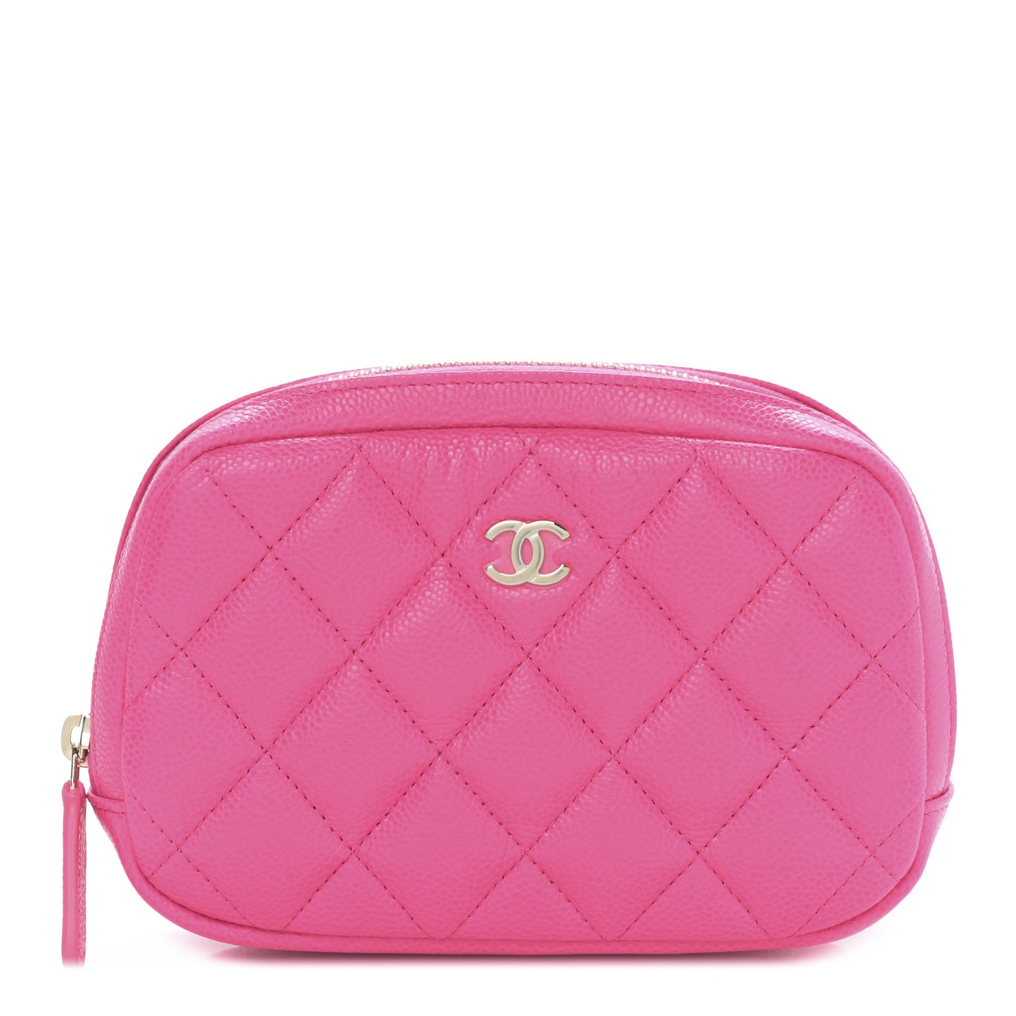 Caviar Quilted Small Curvy Pouch Cosmetic Case Pink