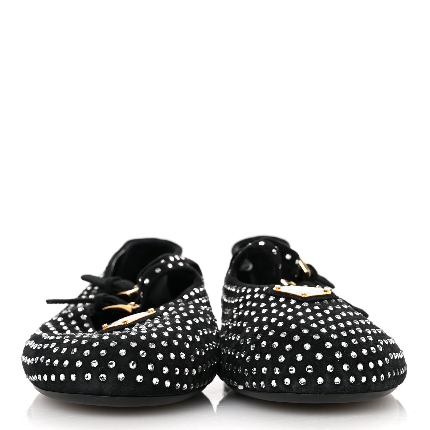 Suede Crystal Ballerina Flats 39 Black