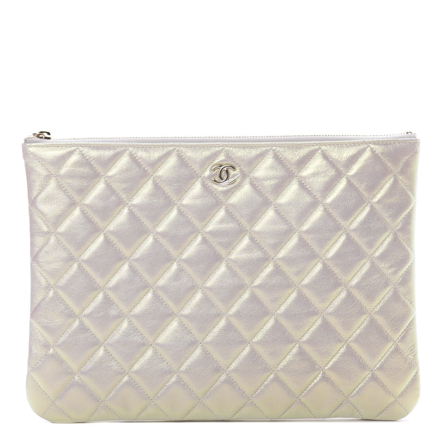 Iridescent Lambskin Quilted Medium Cosmetic Case Ivory