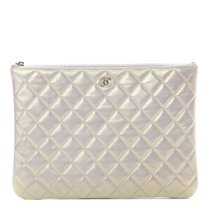 Chanel Iridescent Lambskin Quilted Medium Cosmetic Case Ivory 1 of 8