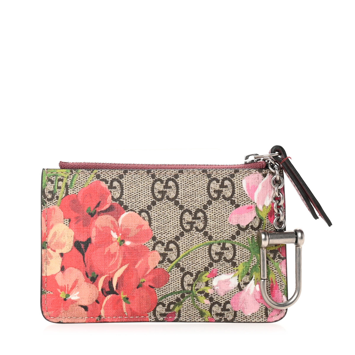 GG Supreme Monogram Blooms Key Ring Coin Case Beige Multicolor Dry Rose