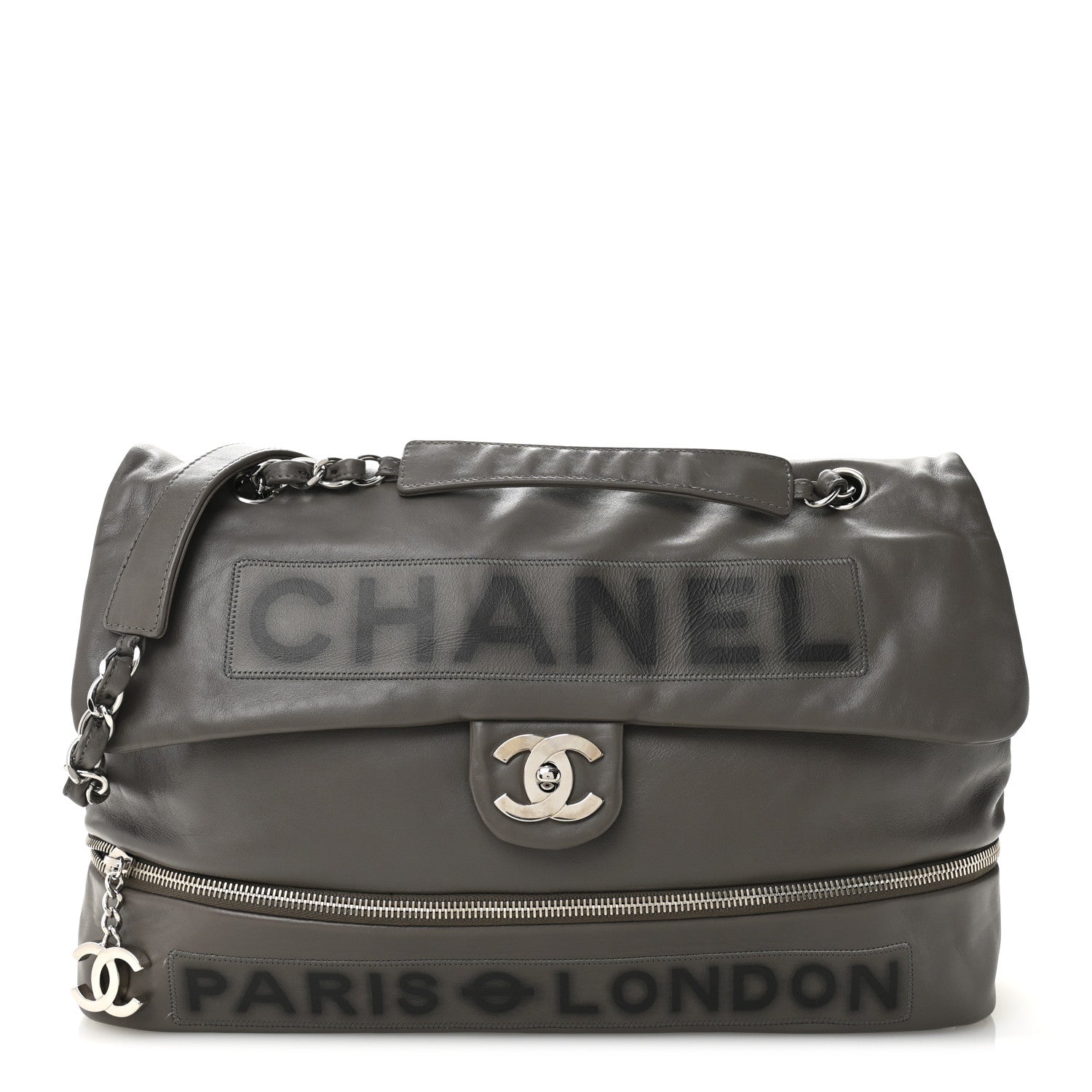 Chanel Calfskin Large Expandable Paris London Flap Bag Grey 1 of 10