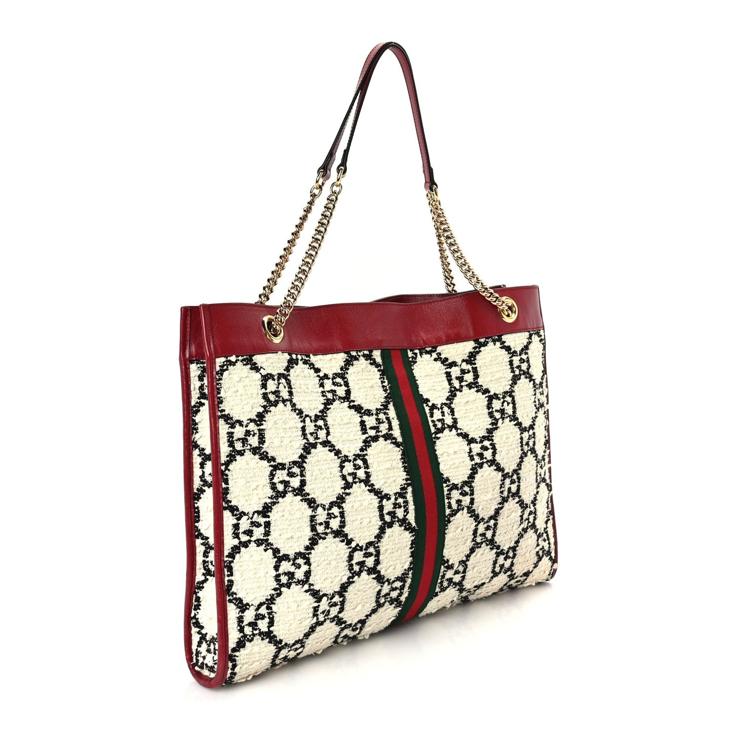 Tweed GG Monogram Large Rajah Chain Tote  White Black Romantic Cherry