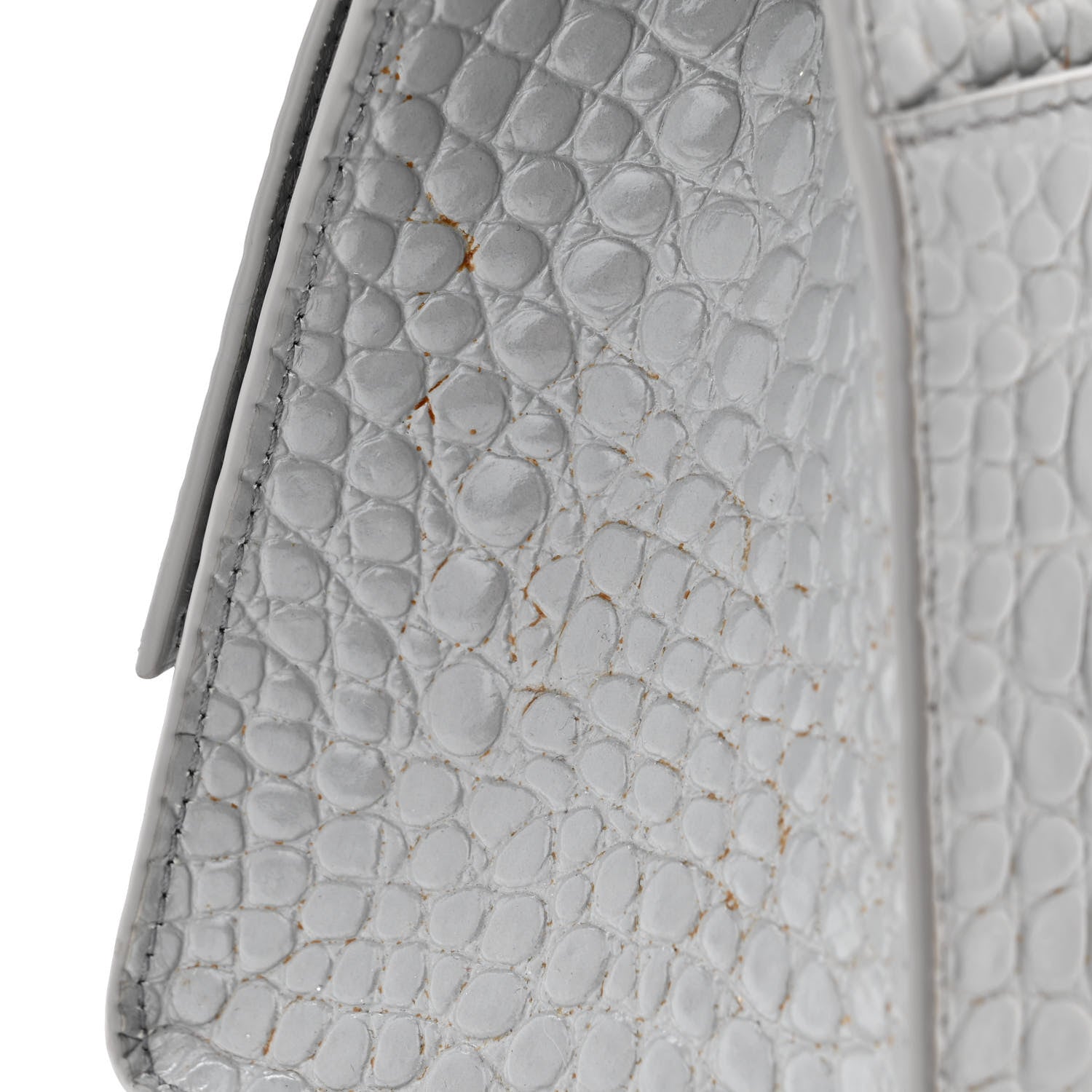 Balenciaga Shiny Calfskin Crocodile Embossed Small Hourglass Top Handle Bag Steel Grey 12 of 14
