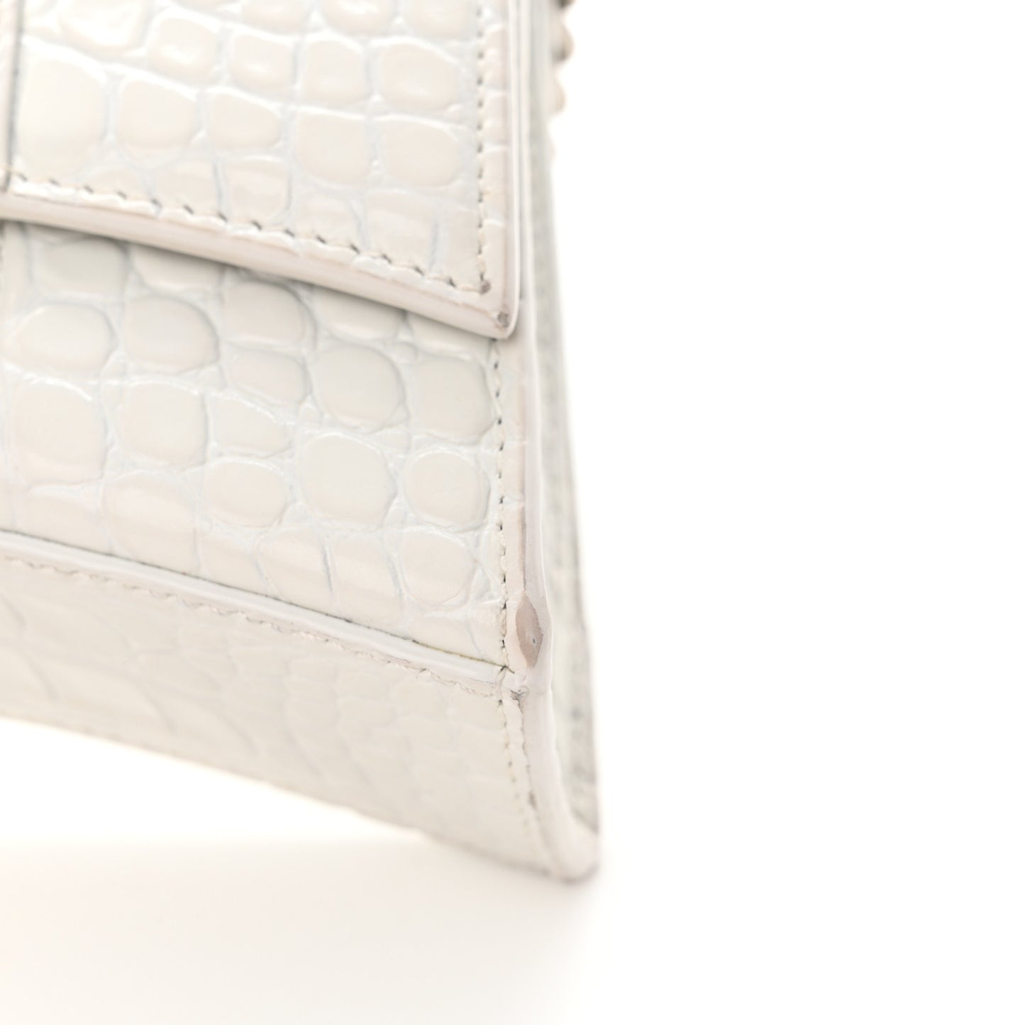 Shiny Calfskin Crocodile Embossed Small Hourglass Evening Chain Bag White