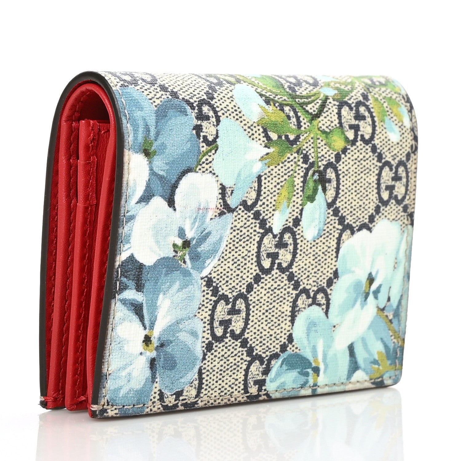 Gucci GG Supreme Monogram Blooms Card Case Beige Blue Navy Hibiscus Red 3 of 7