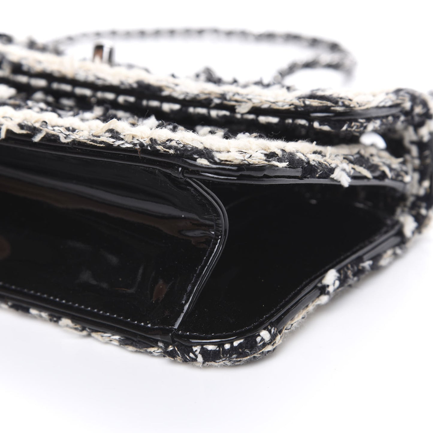 Tweed Patent Quilted Rectangular Flap Black White
