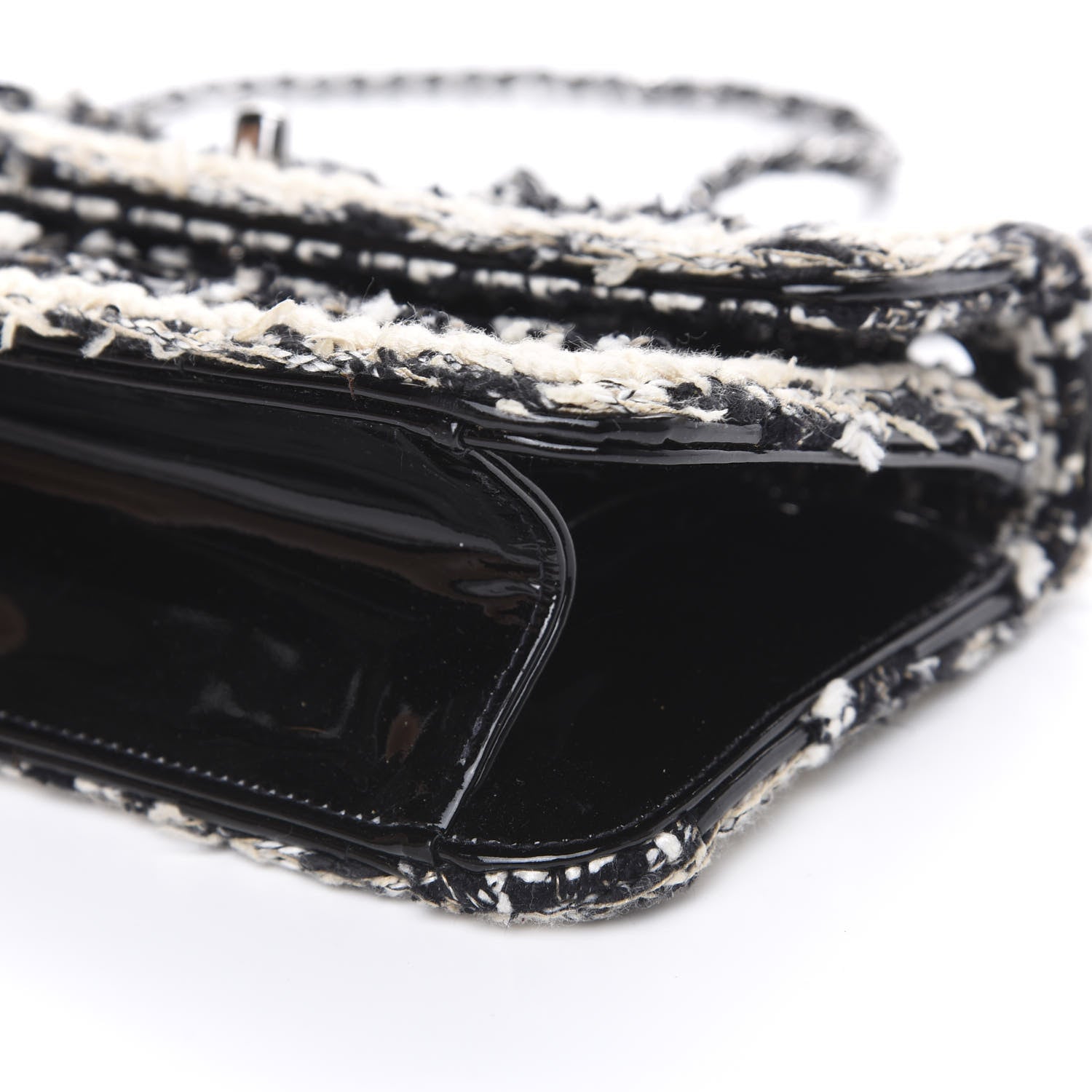 Chanel Tweed Patent Quilted Rectangular Flap Black White 8 of 11