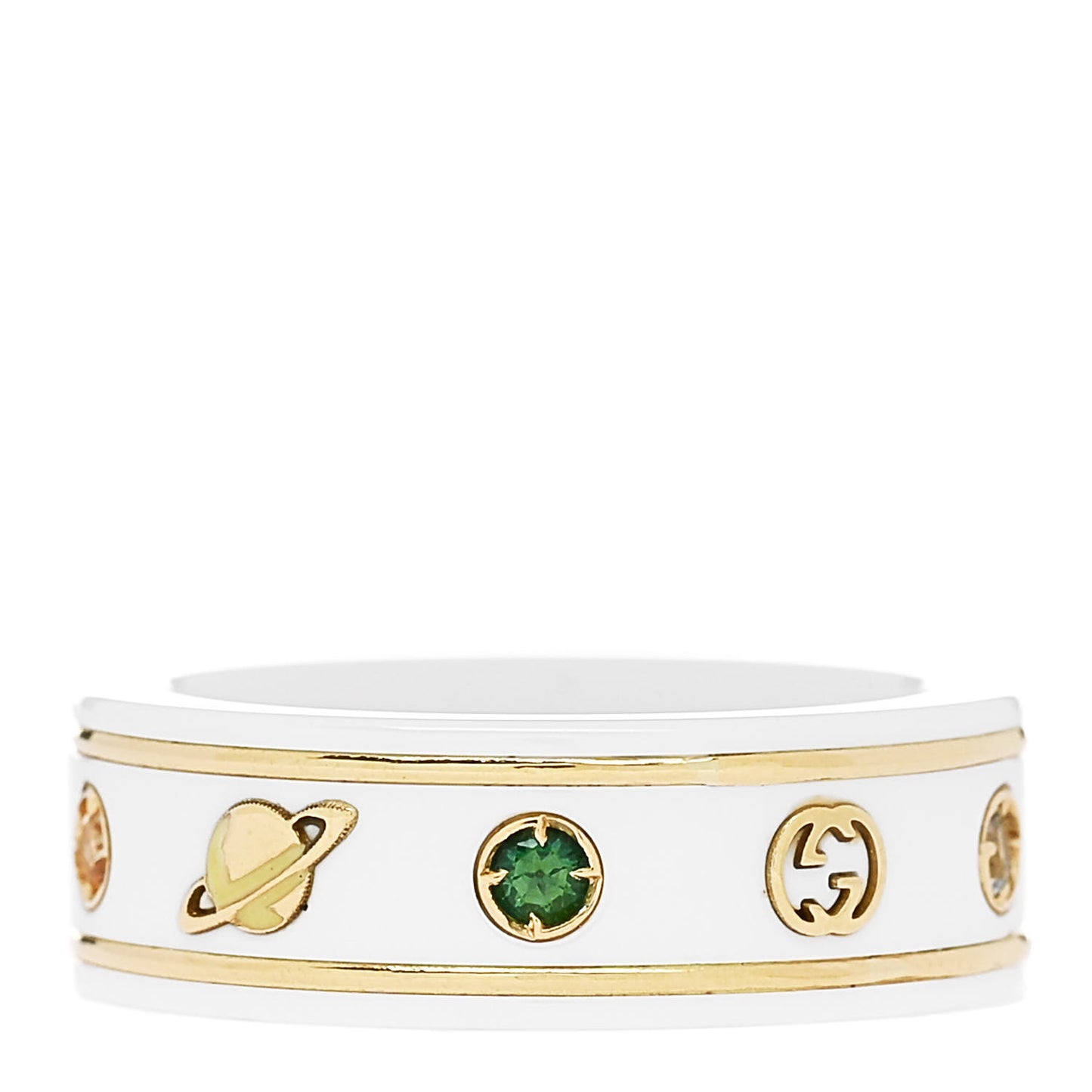 18K Yellow Gold Ceramic Topaz Icon Band Ring White