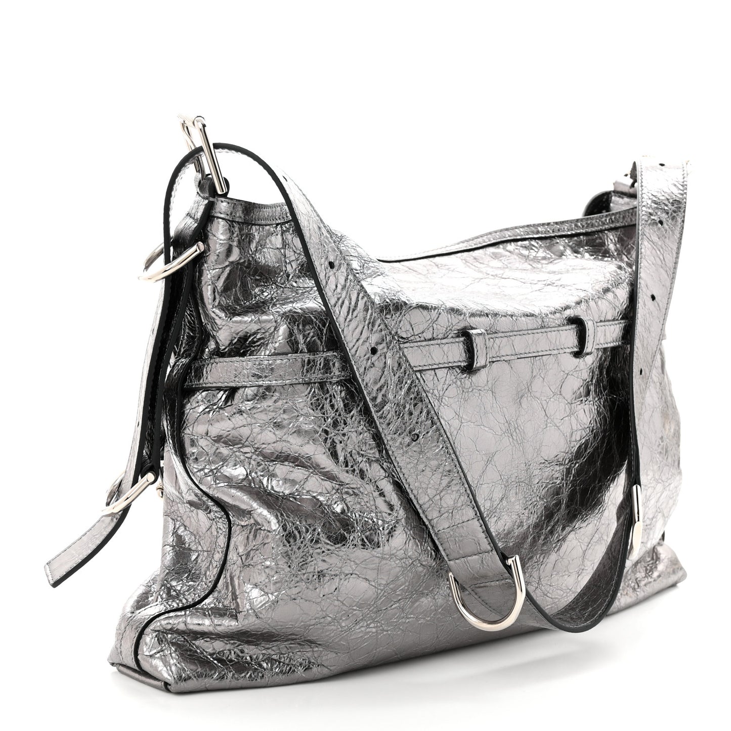 Metallic Calfskin Medium Voyou Bag Silver