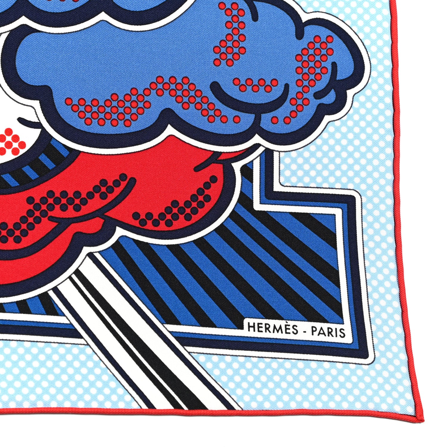 Hermes Silk Pegase Pop Pocket Square Ciel Rouge Bleu Moyen 2 of 7