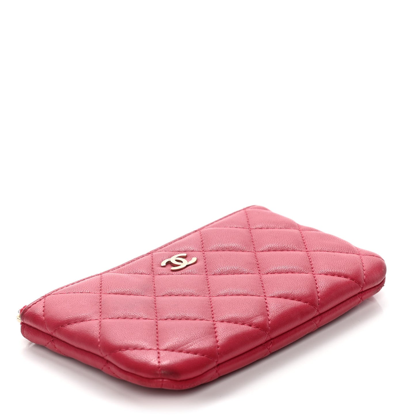 Lambskin Quilted Small Cosmetic Case Dark Pink