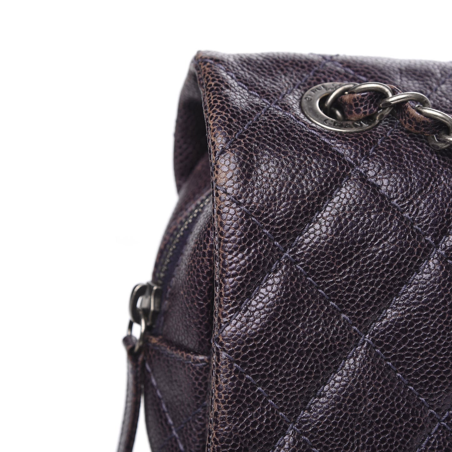 Iridescent Caviar Quilted Large Chic Flap Purple