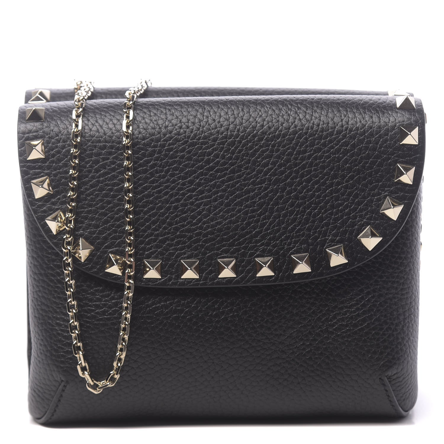 Valentino Garavani Pebbled Calfskin Rockstud Pouch On Chain Black 1 of 10