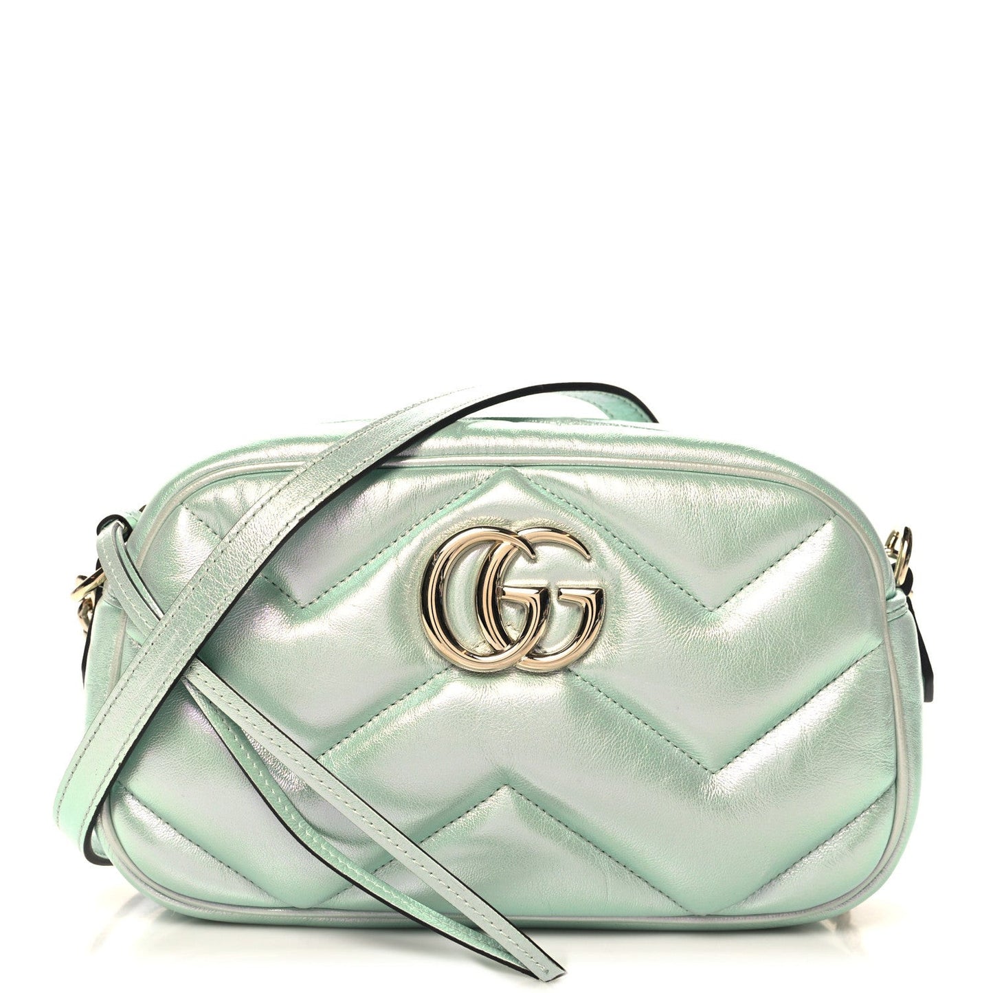Iridescent Nappa Chevron Matelasse Small GG Marmont Chain Shoulder Bag Iridescent Salvy Green