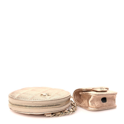 Chanel Metallic Lambskin Quilted Round Clip On Coin Purse Airpods Case Gold 4 of 7