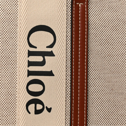 Chloe Cotton Calfskin Large Woody Ribbon Tote White Brown 8 of 10