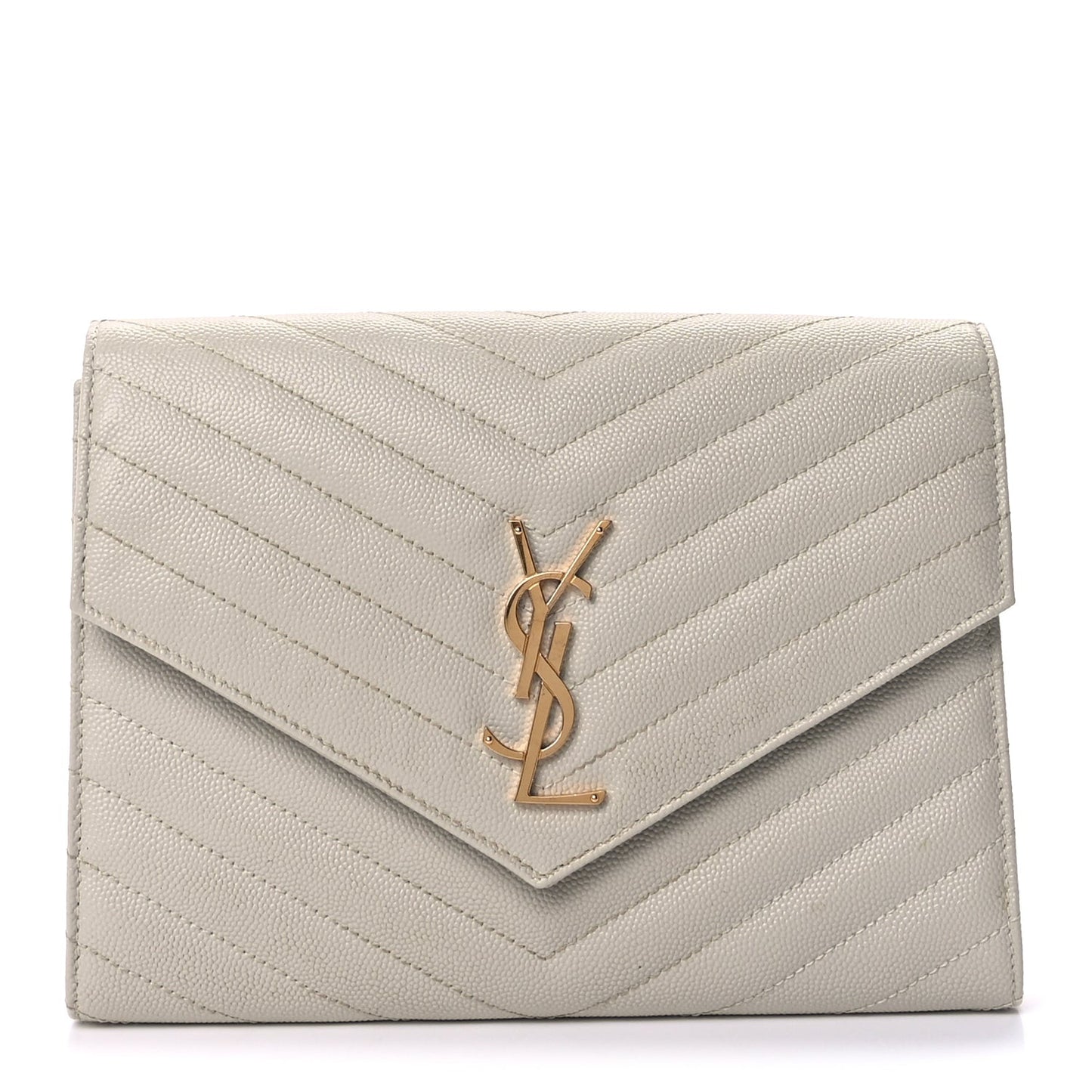 Grain De Poudre Matelasse Chevron Monogram Envelope Clutch  Blanc Vintage