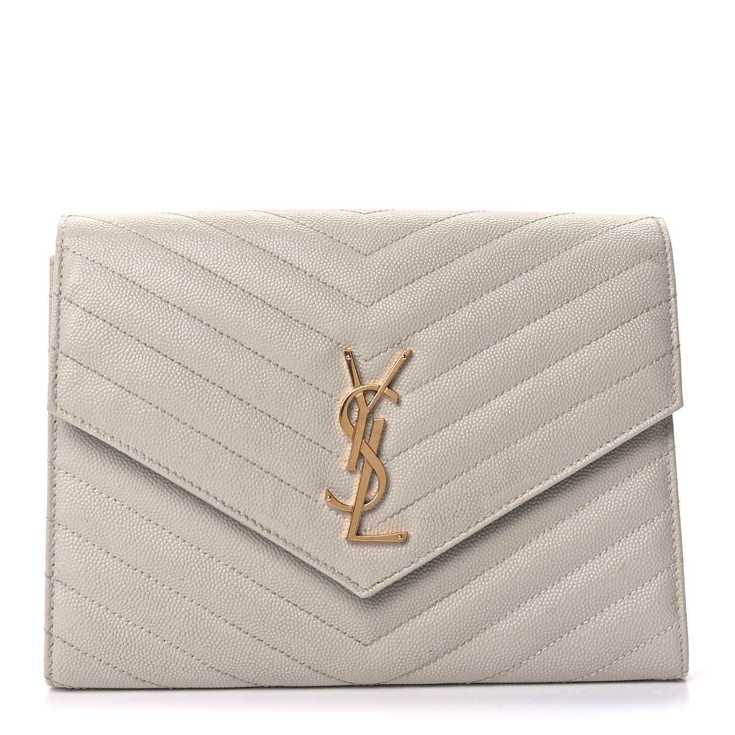 Saint Laurent Grain De Poudre Matelasse Chevron Monogram Envelope Clutch  Blanc Vintage 1 of 7