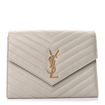 Saint Laurent Grain De Poudre Matelasse Chevron Monogram Envelope Clutch  Blanc Vintage 1 of 7