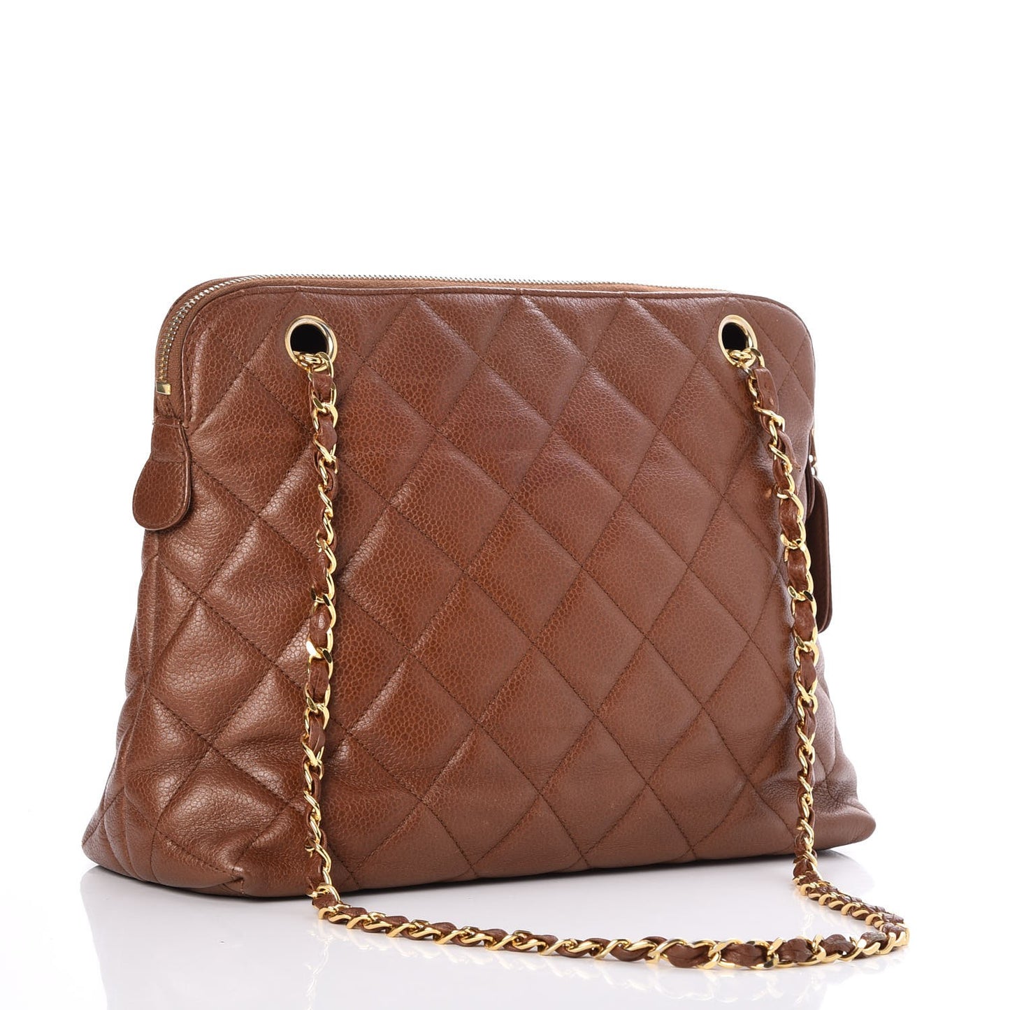 Caviar Quilted Flap Shoulder Bag Light Brown