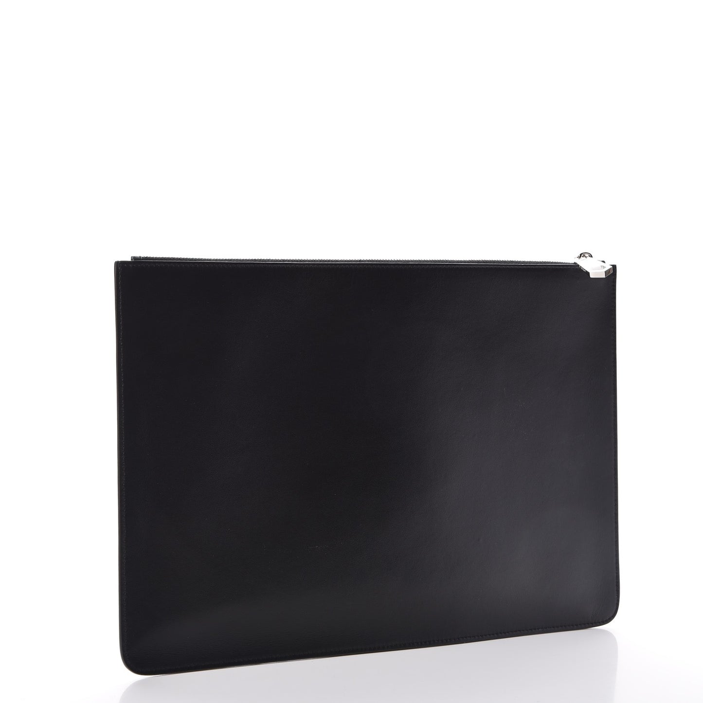 Calfskin Striped Large Zip Pouch Black