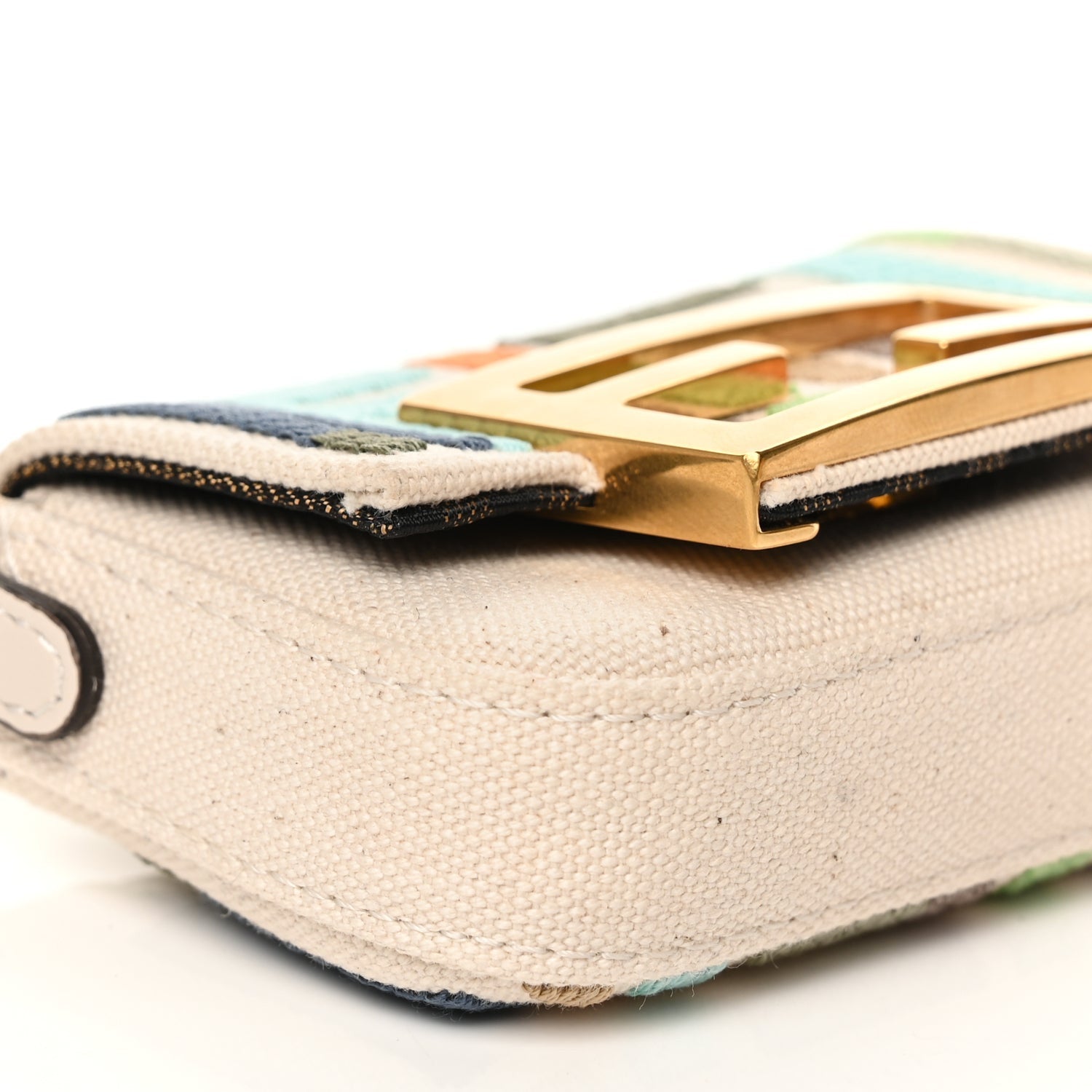 Fendi Canvas Nappa FF Multicolor Embroidered Nano Maxi Buckle Baguette Charm Grezzo Multicolor Latte 8 of 10
