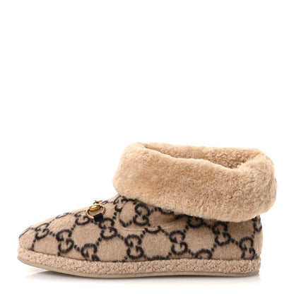 Gucci Covered Wool GG Monogram Mens Fria Horsebit Ankle Boots 9 Beige Ebony Butterscotch 1 of 7