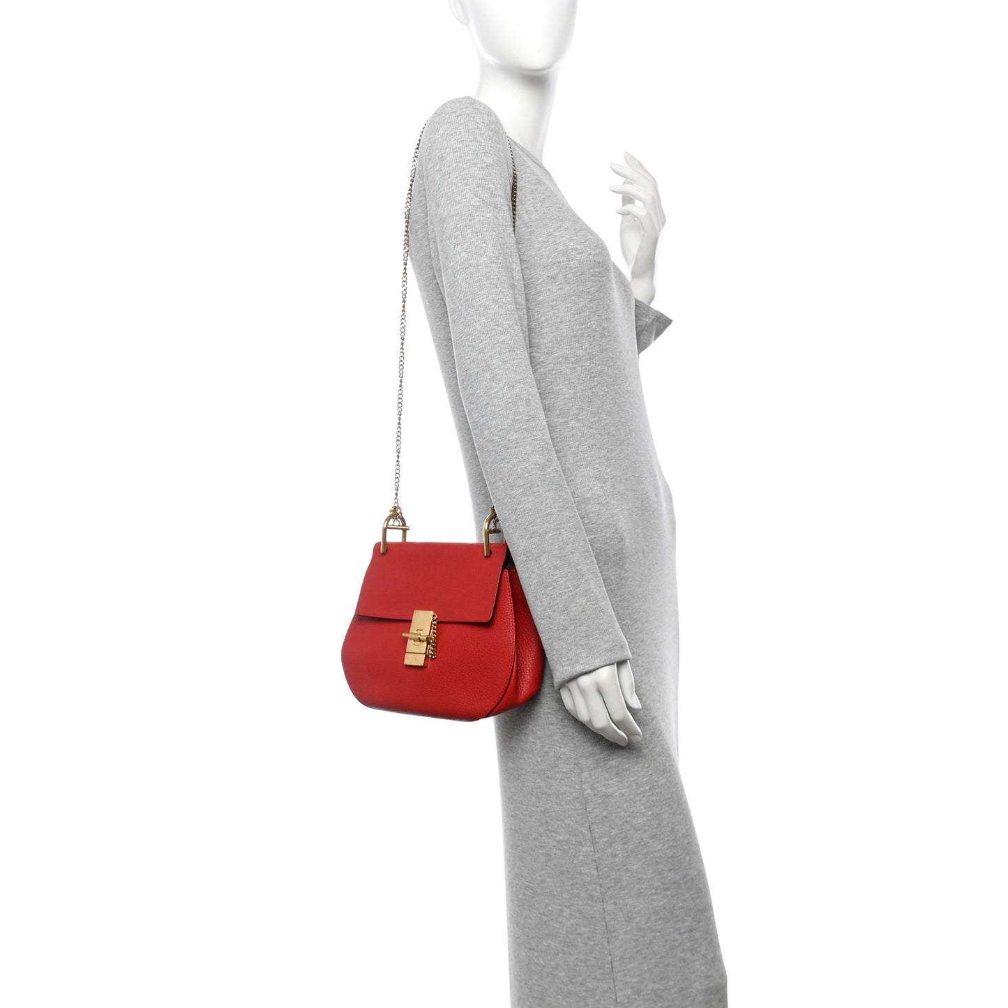 Grained Lambskin Drew Shoulder Bag Plaid Red
