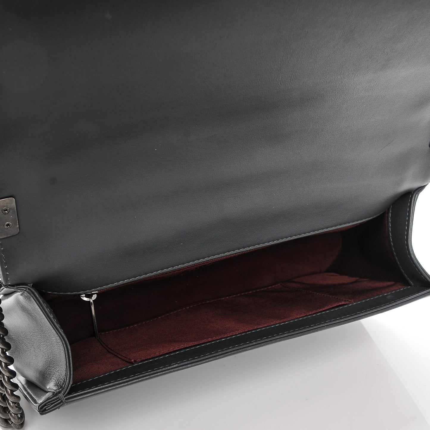 Calfskin Chevron New Medium Boy Flap Dark Grey