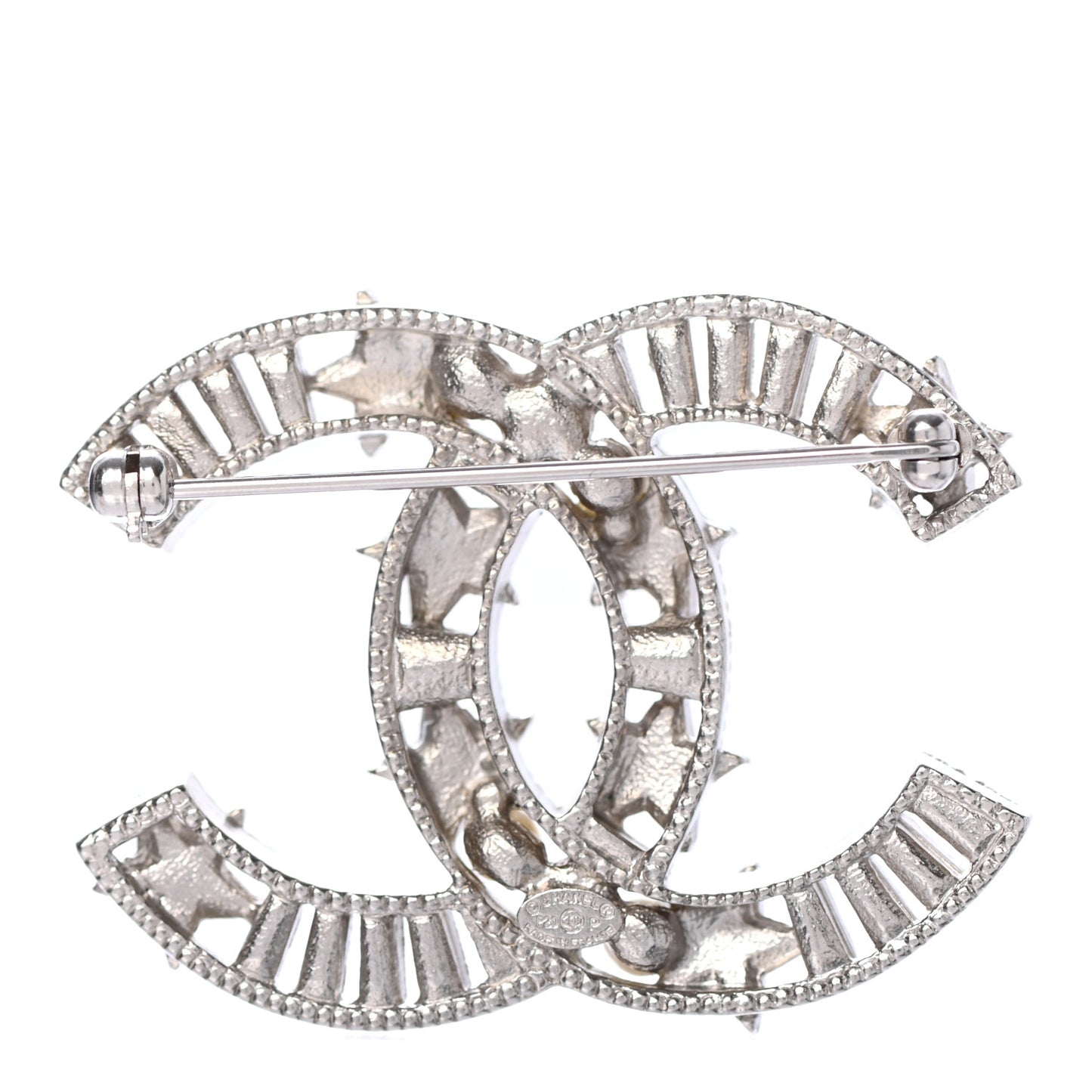 Crystal Pearl CC Star Coco Flapper Brooch Silver