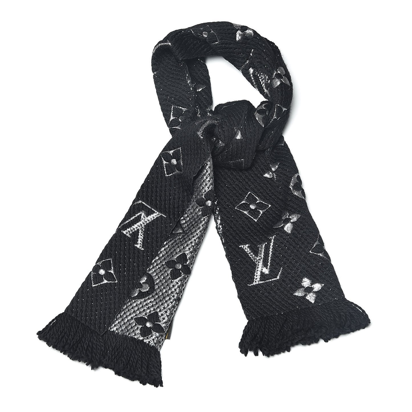 Wool Silk Logomania Shine Scarf Black