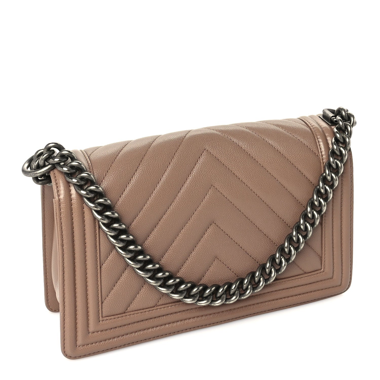 Chanel Caviar Chevron Quilted Medium Boy Flap Light Brown 2 of 9