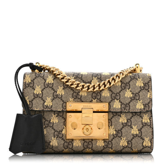 Gucci GG Supreme Monogram Bees Small Padlock Shoulder Bag Black 1 of 1