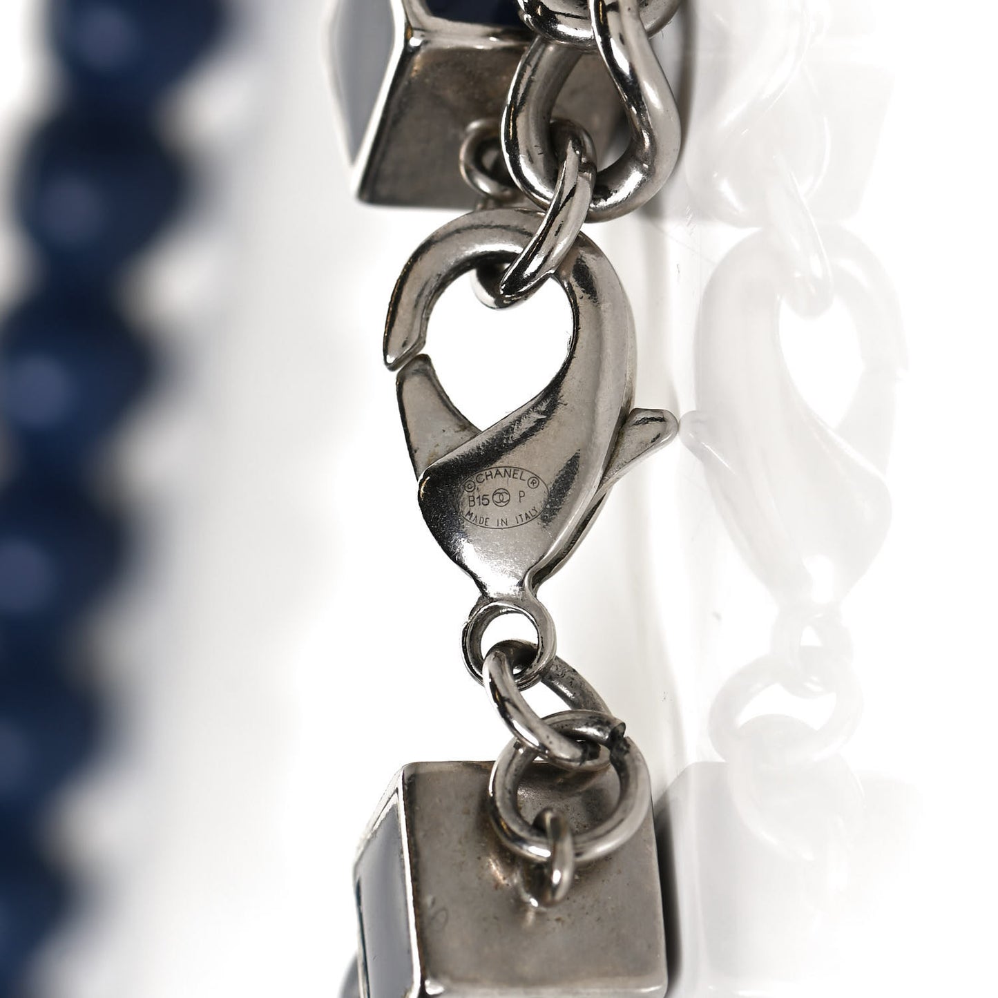 Pearl CC Long Necklace Pearly White Blue