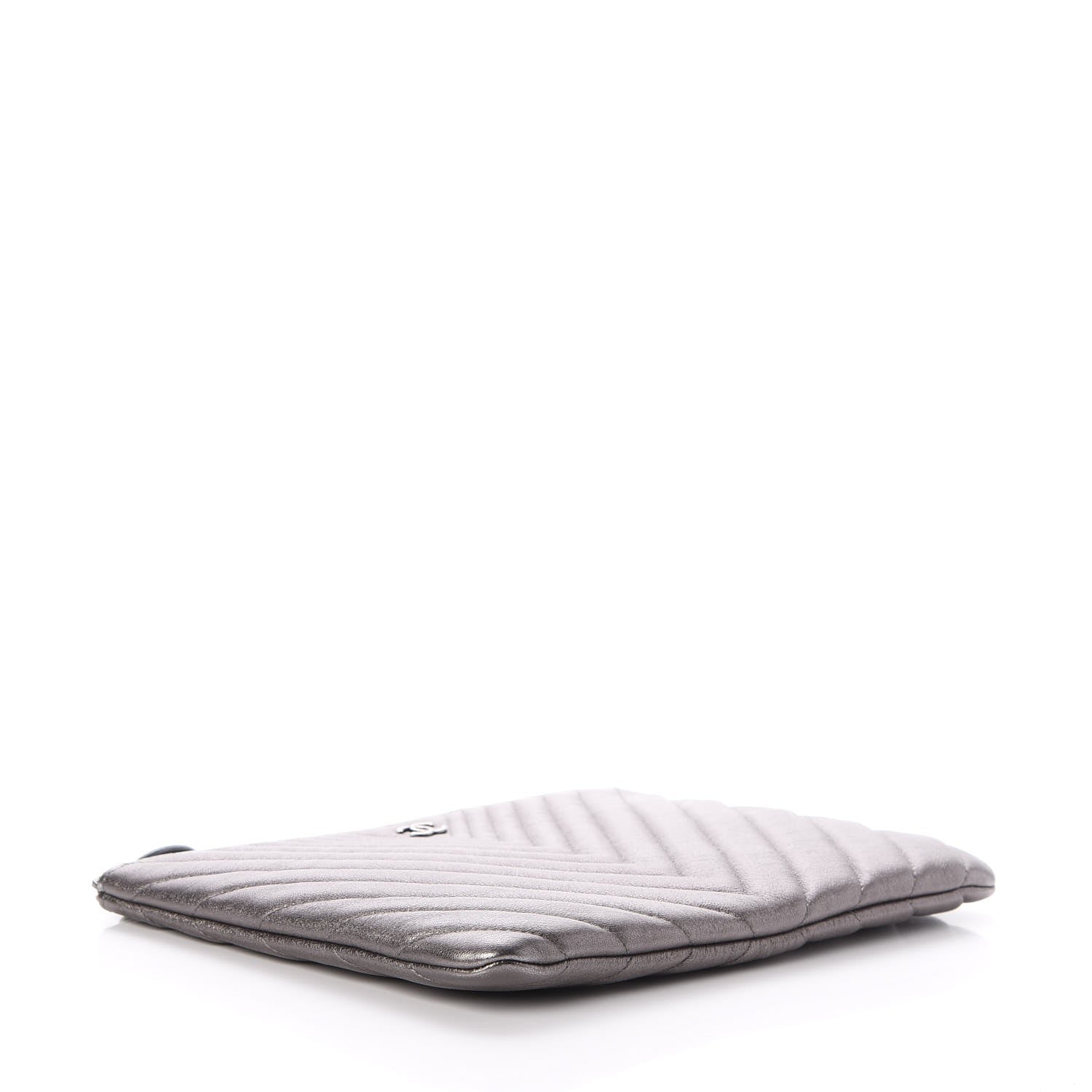 Chanel Metallic Calfskin Chevron Quilted Medium Cosmetic Case Dark Silver 4 of 8