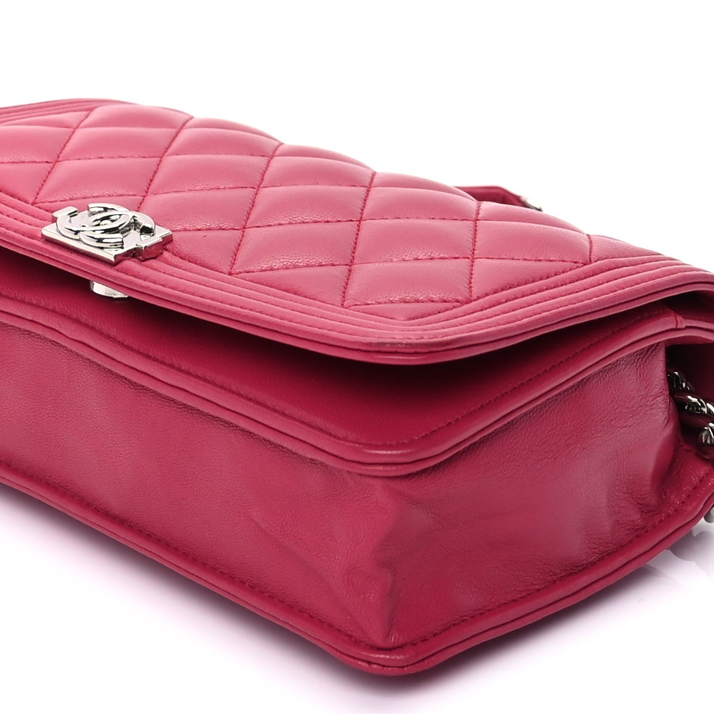Lambskin Quilted Boy Wallet On Chain WOC  Pink