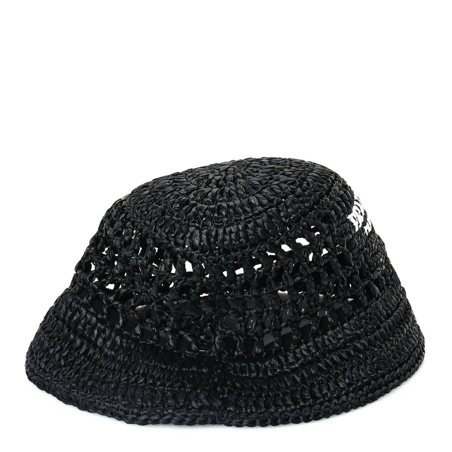 Yarn Raffia Effect Crochet Logo Embroidered Womens Bucket Hat M Black