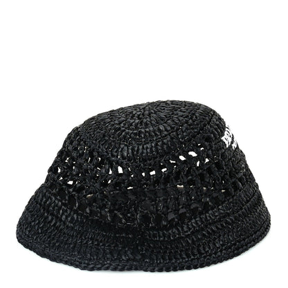 Prada Yarn Raffia Effect Crochet Logo Embroidered Womens Bucket Hat M Black 3 of 6