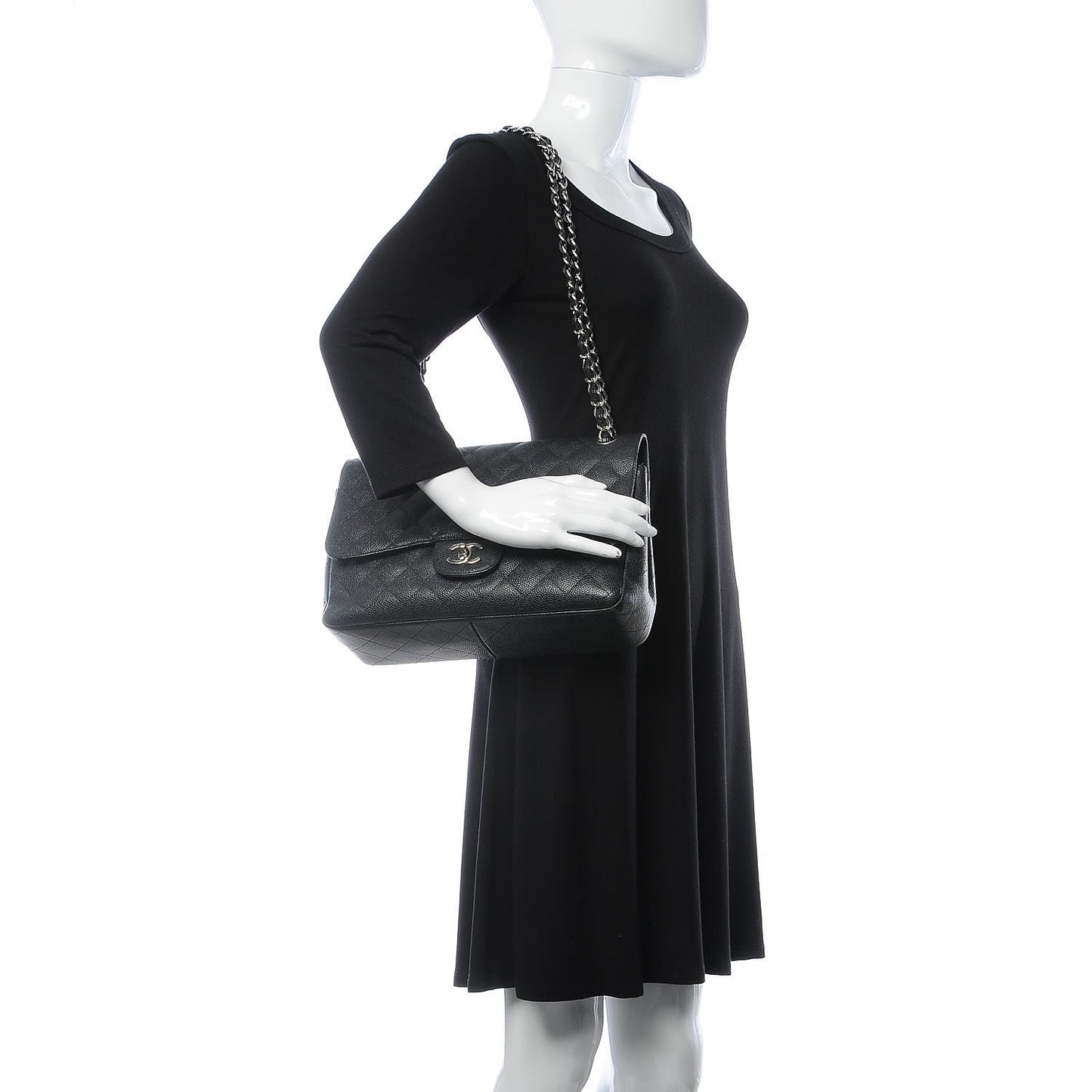 Caviar Quilted Jumbo Double Flap Black