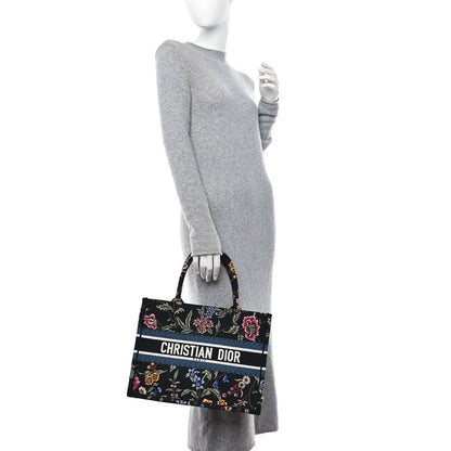 Christian Dior Raffia Embroidered Petites Fleurs Medium Book Tote Navy Blue Multicolor 2 of 10