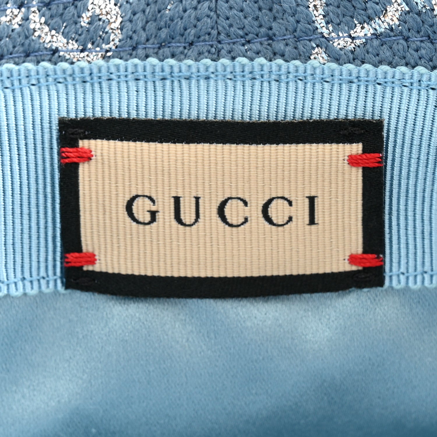 Gucci Canvas Lame GG Monogram Bucket Hat M Light Blue Silver 8 of 10