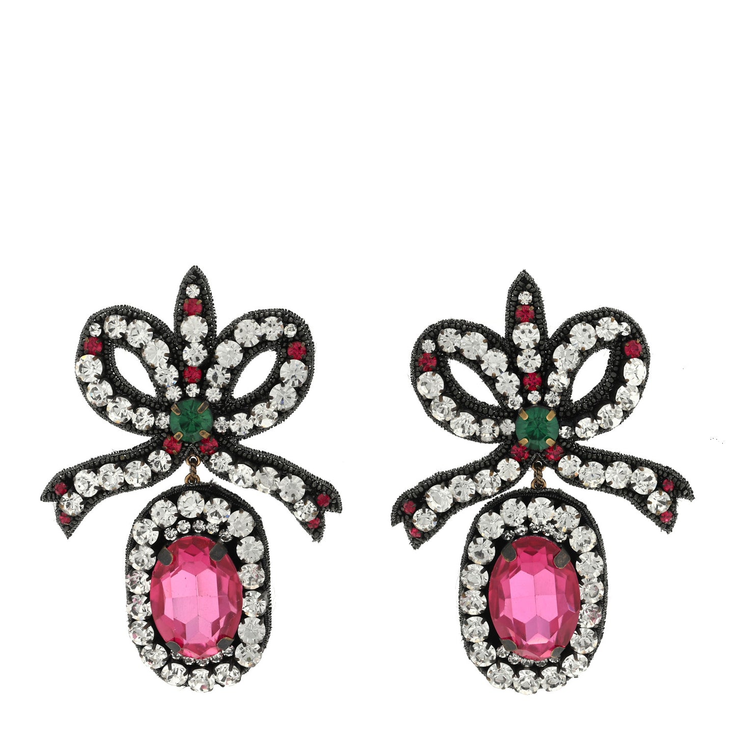 Metal Crystal Embroidered Bow Earrings Multicolor