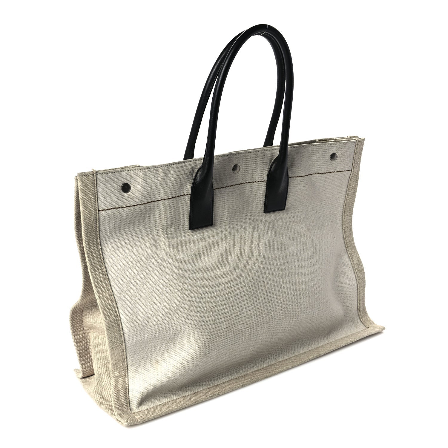 Saint Laurent Linen Calfskin Rive Gauche Tote Optic White 2 of 8