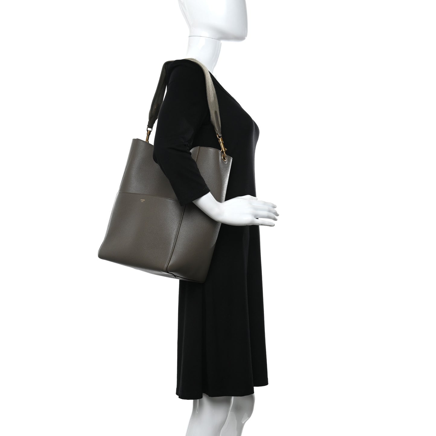 Soft Grained Calfskin Sangle Bucket Bag Taupe