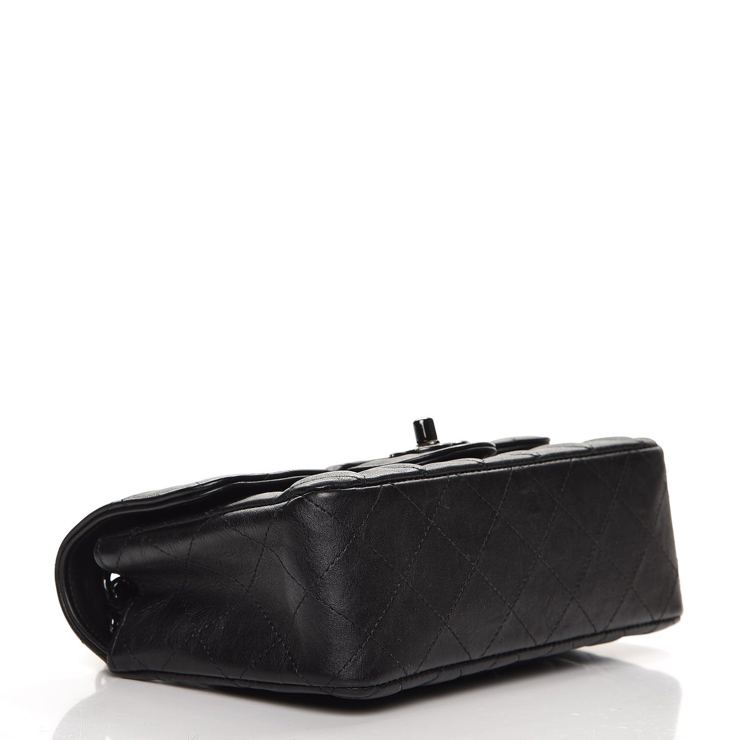 Crumpled Calfskin Quilted Mini Rectangular Flap So Black